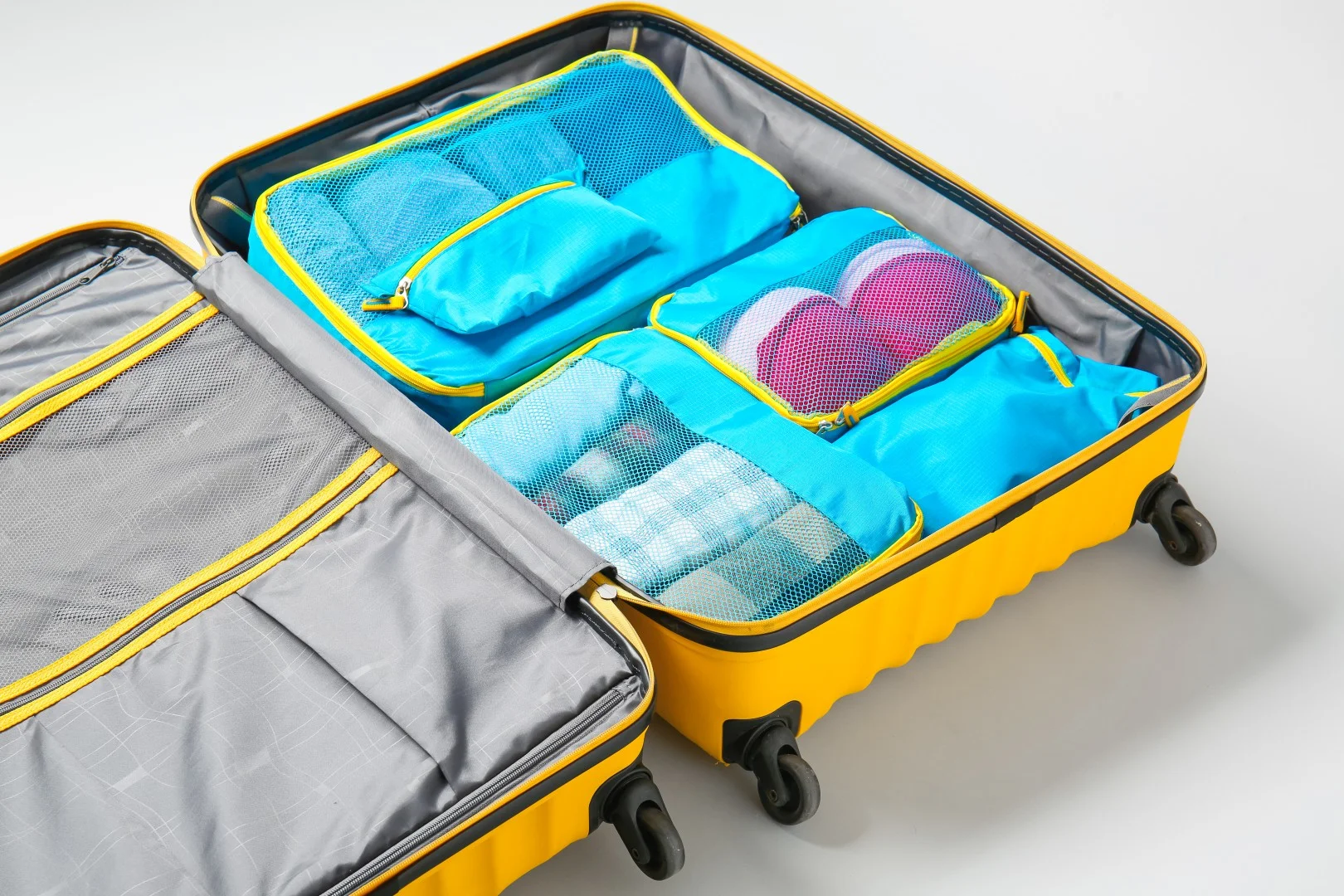 Organised suitcase packed for a long bus trip