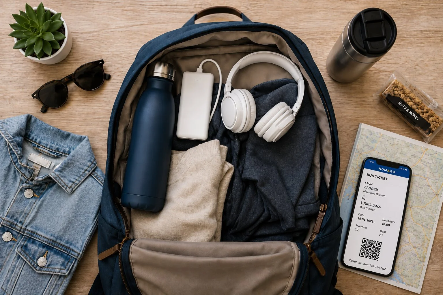 backpack for a bus travel